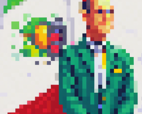 Pixel Art of Sheinbaum in front of the Mexican Flag