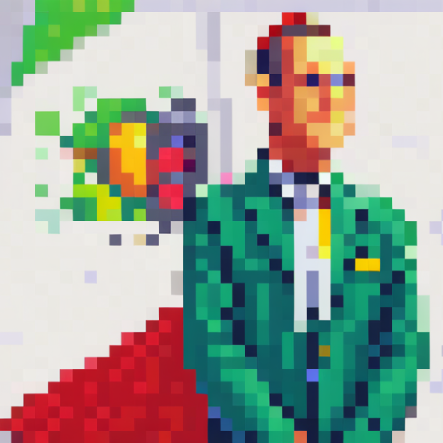 Pixel Art of Sheinbaum in front of the Mexican Flag