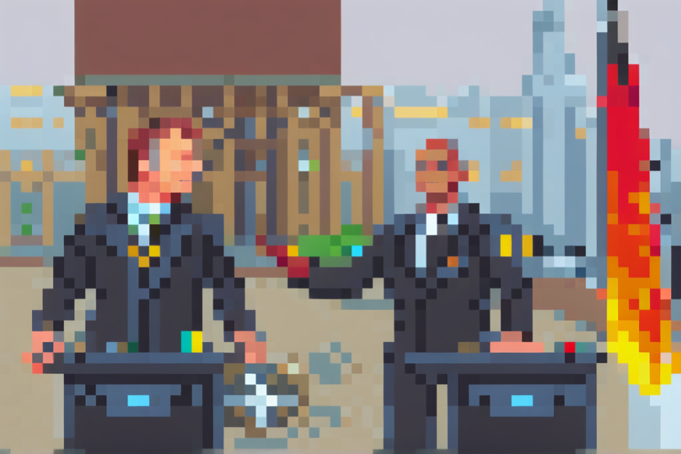 Pixel Art of Macron and Scholz in a press conference