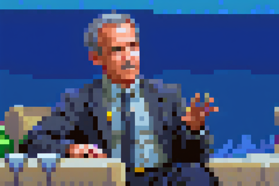 Pixel Art of Mark Carney at a World Bank Group meeting.