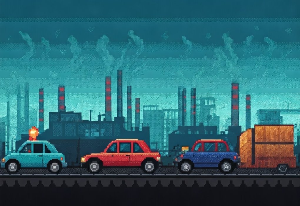 Pixel art of tariffs and car industry