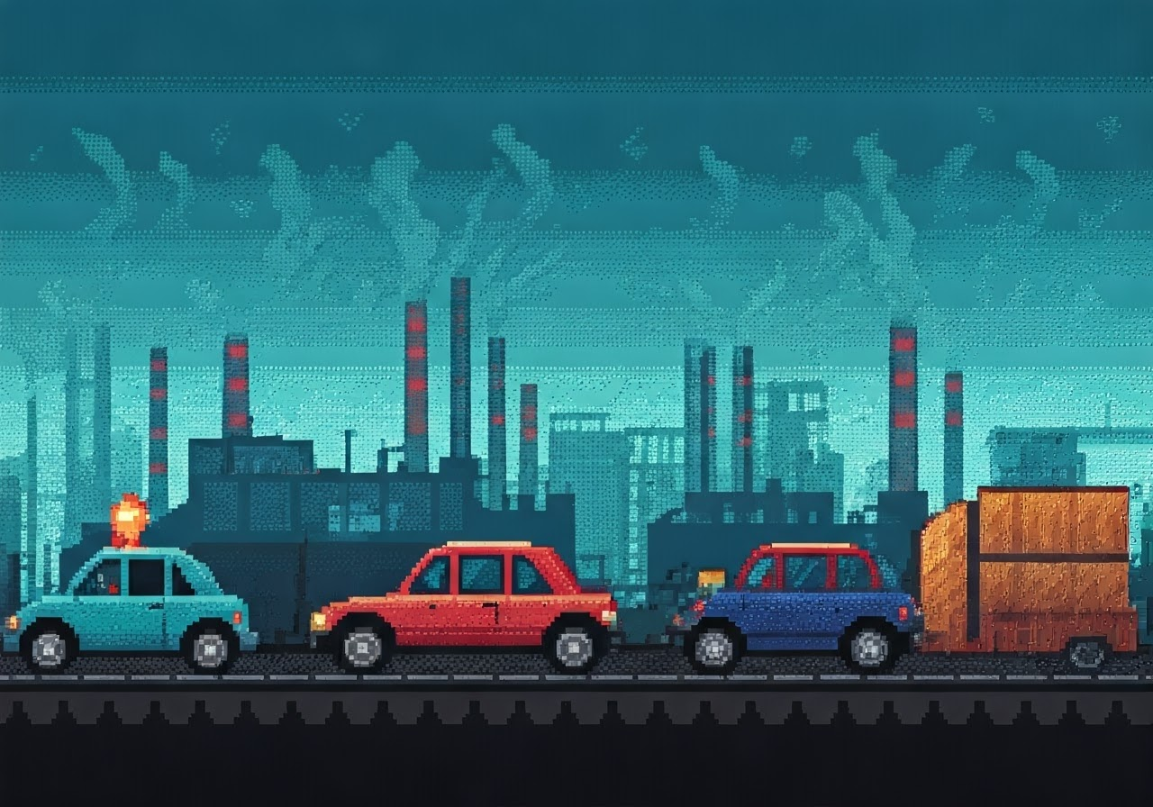 Pixel art of tariffs and car industry