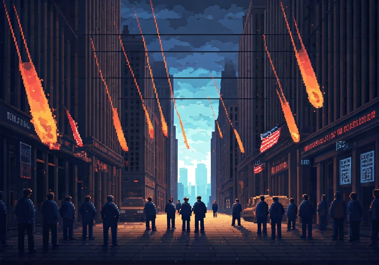 Pixel art of distressed Wall Street