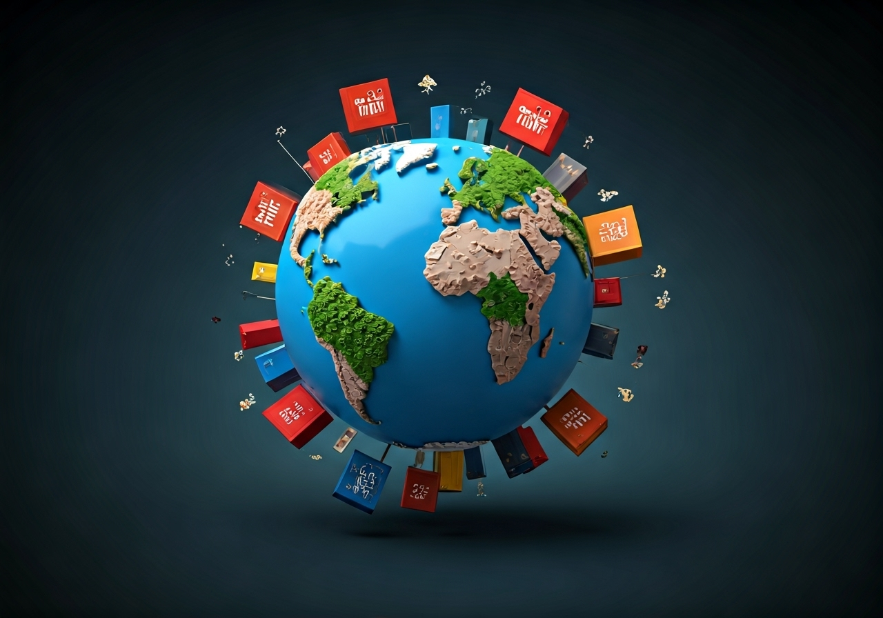 A globe with shoppingbags around it