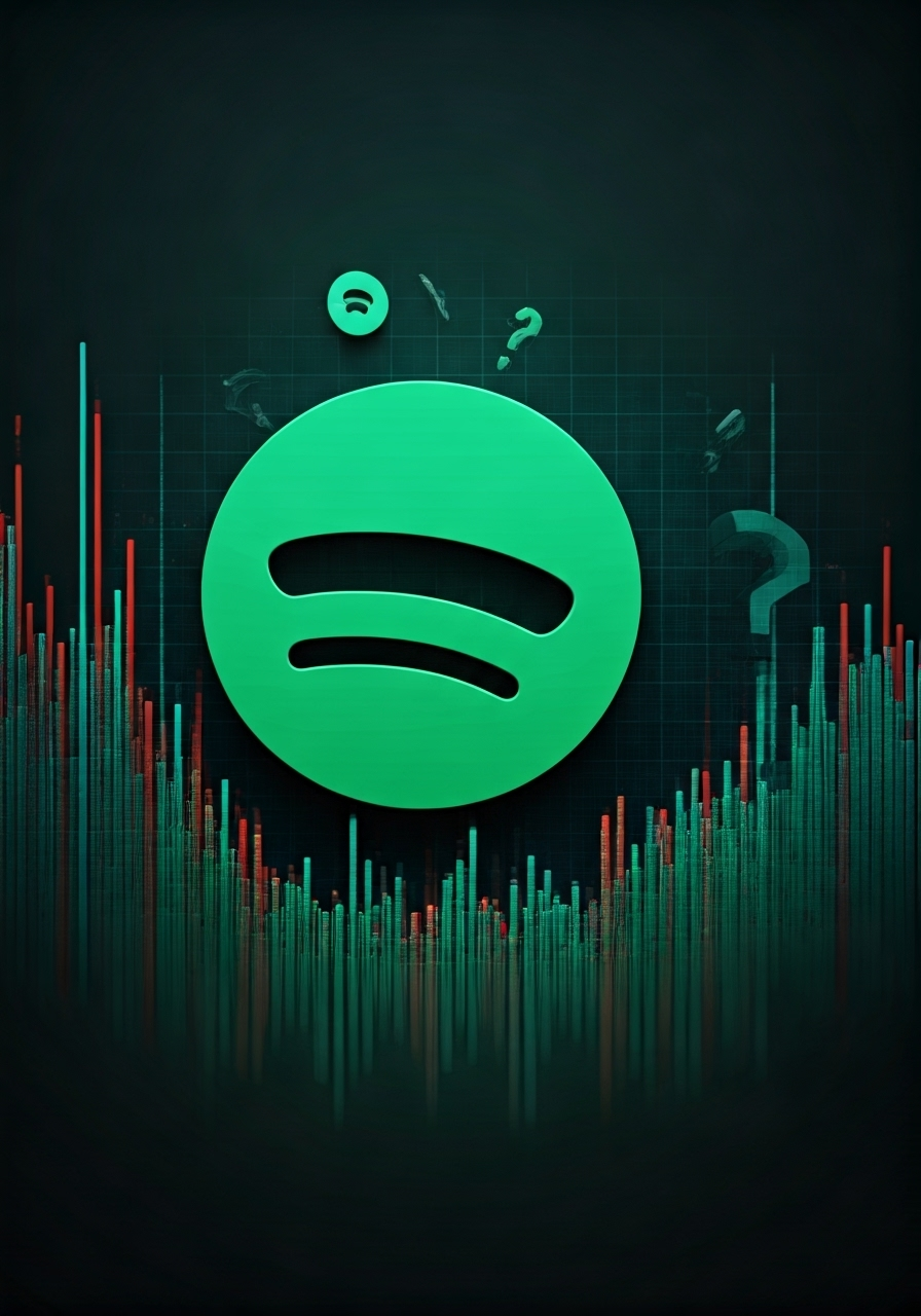 Spotify logo over stock charts
