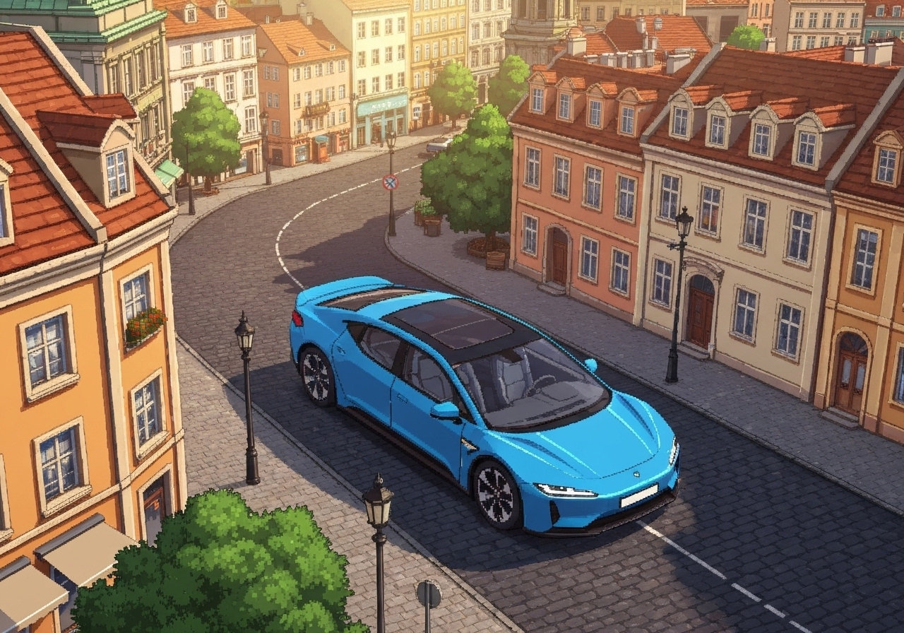 Xiaomi EV strolling a typical european street