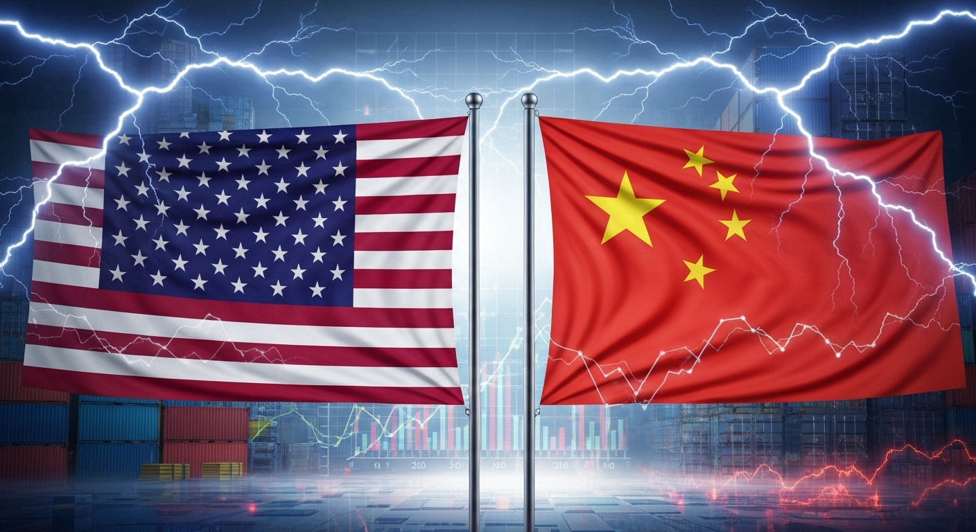 China and US flags in a storm bernardo gomez